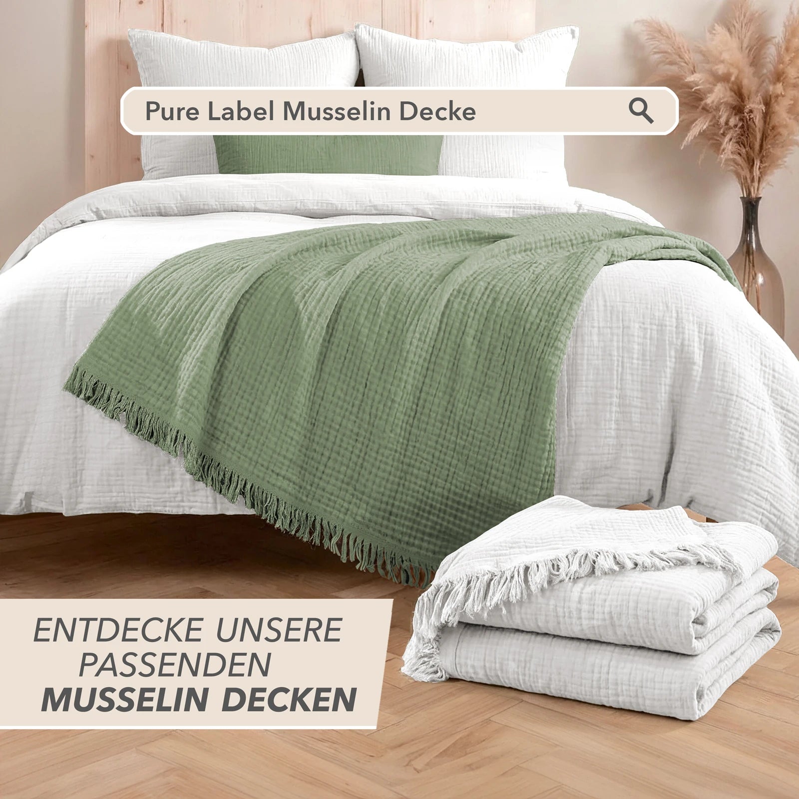Musselin Bettwäsche Sets - Weiß - 2x155x220 + 2x80x80 cm