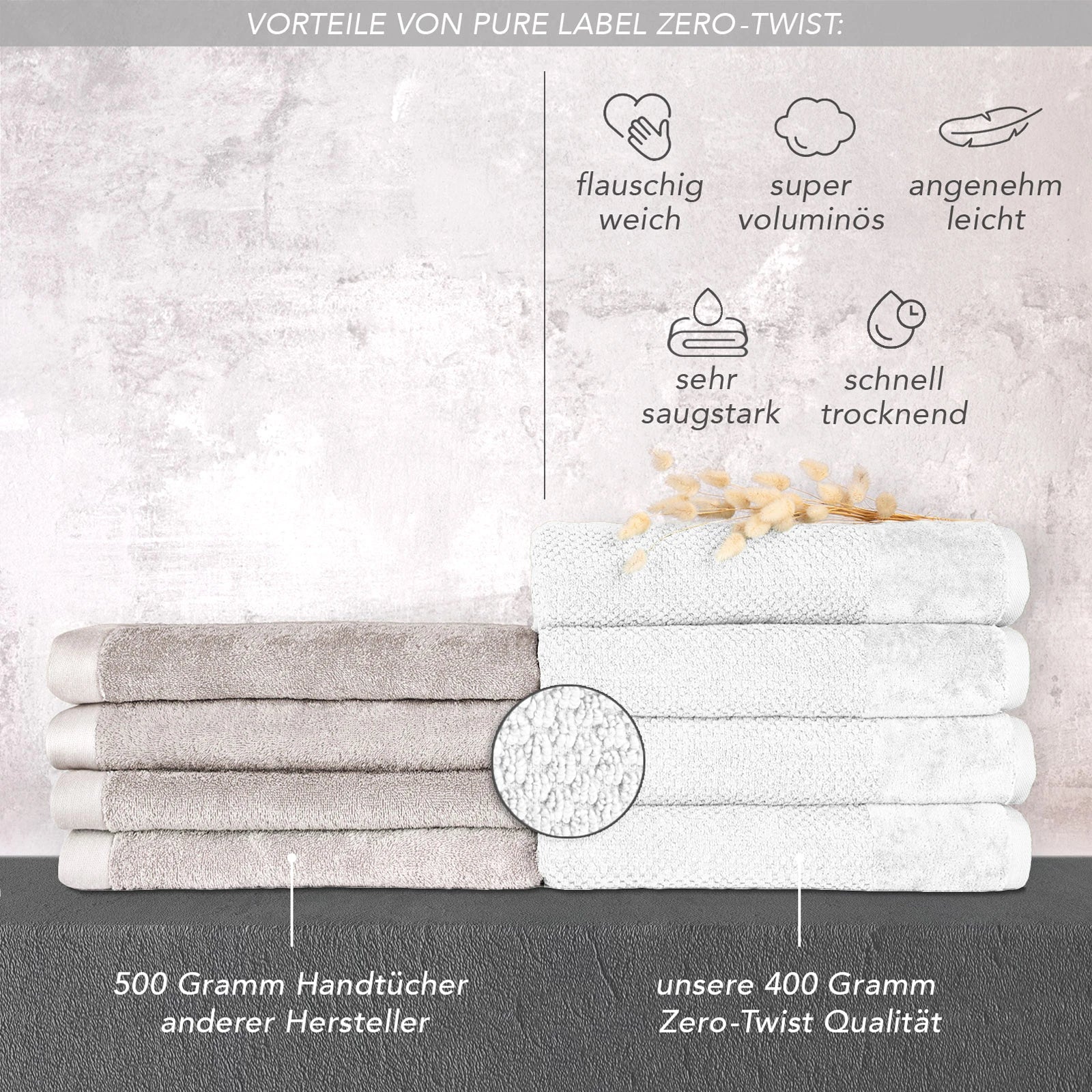 Handtuch Sets "Popcorn" - Anthrazit / 2x50x100 + 2x70x140 cm Pure Label