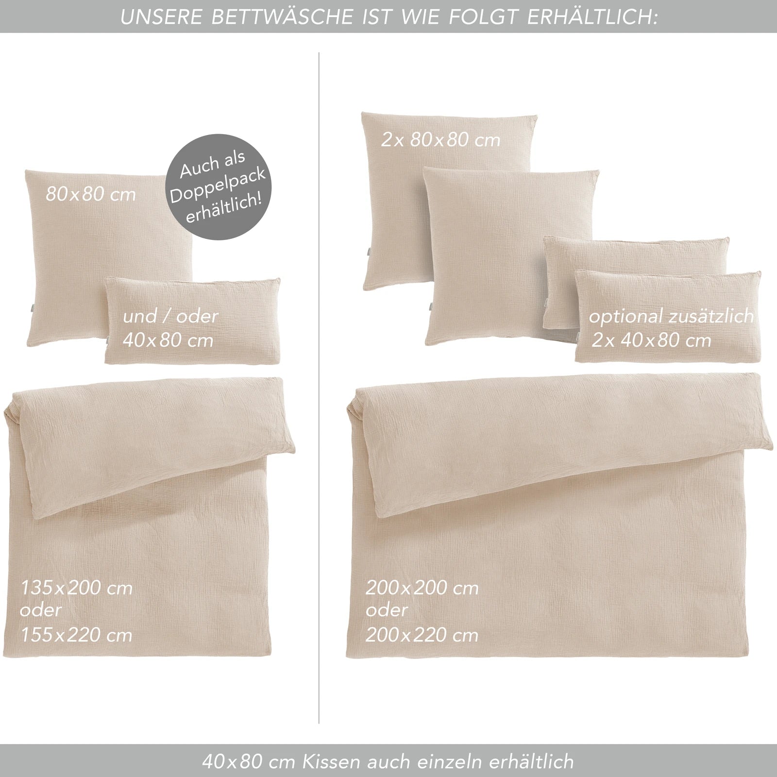 Musselin Bettwäsche Sets - Anthrazit / 2x135x200 + 2x40x80 cm Pure Label