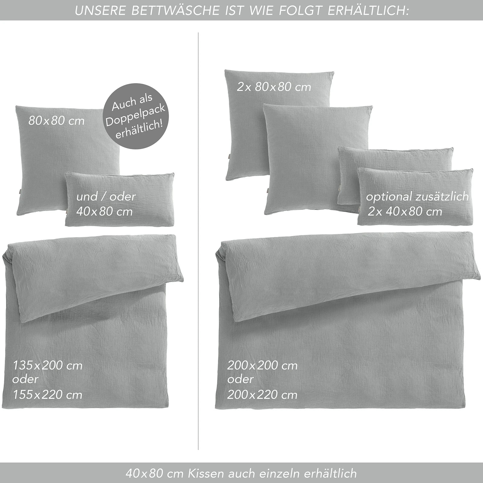 Musselin Bettwäsche Sets - Anthrazit / 2x135x200 + 2x40x80 cm Pure Label
