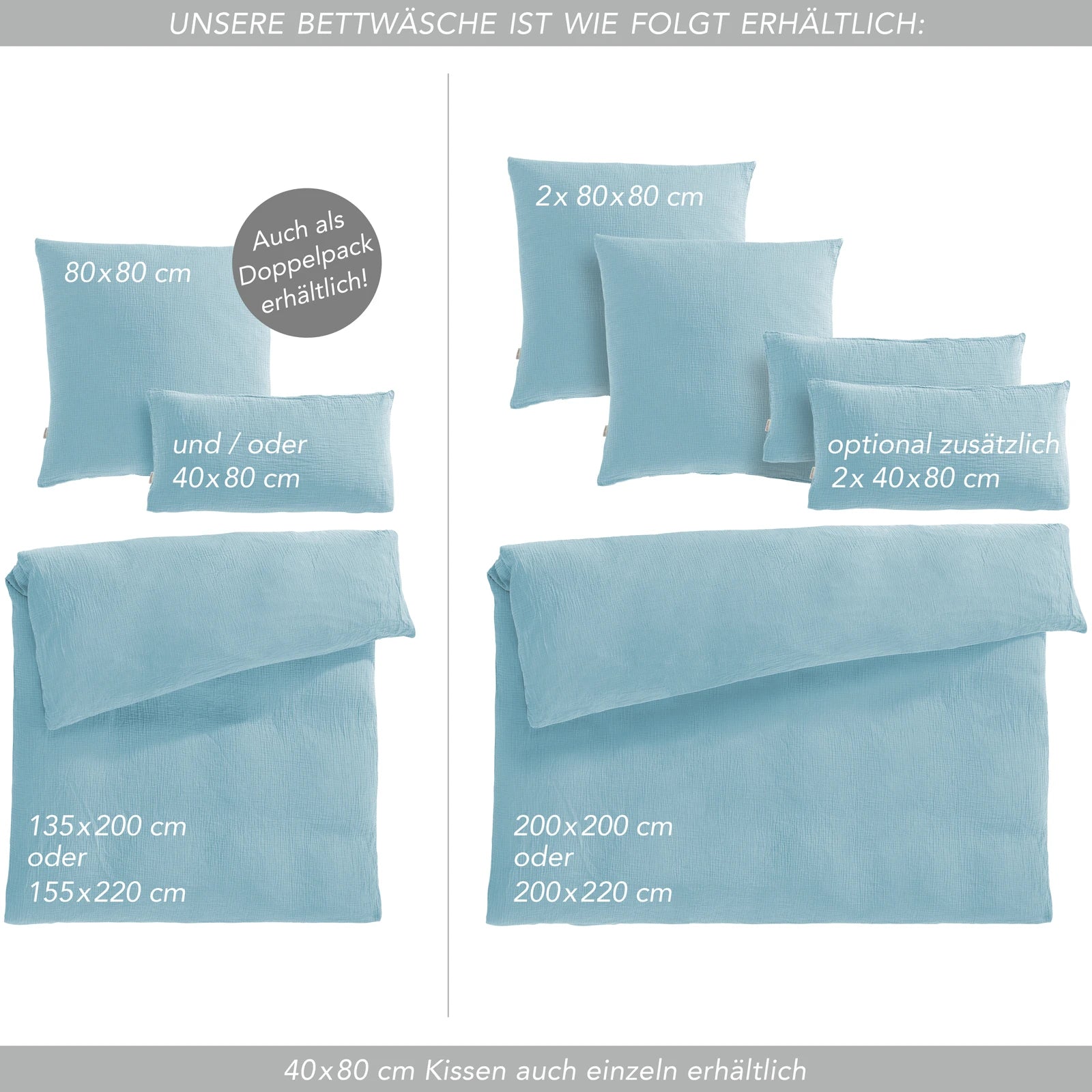 Musselin Bettwäsche Sets - Anthrazit / 2x135x200 + 2x40x80 cm Pure Label
