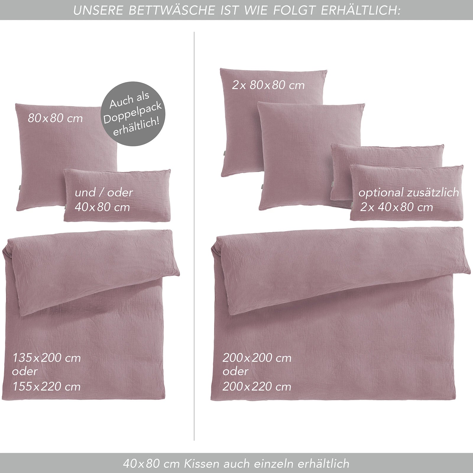 Musselin Bettwäsche Sets - Anthrazit / 2x135x200 + 2x40x80 cm Pure Label