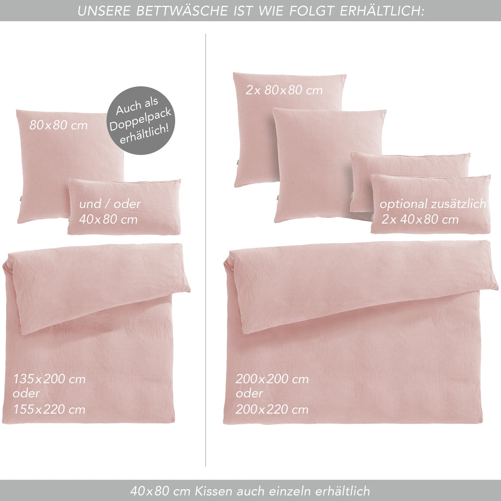 Musselin Bettwäsche Sets - Anthrazit / 2x135x200 + 2x40x80 cm Pure Label