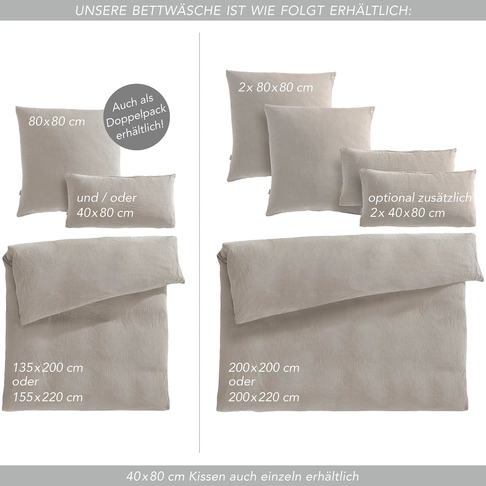Musselin Bettwäsche Sets - Anthrazit / 2x135x200 + 2x40x80 cm Pure Label